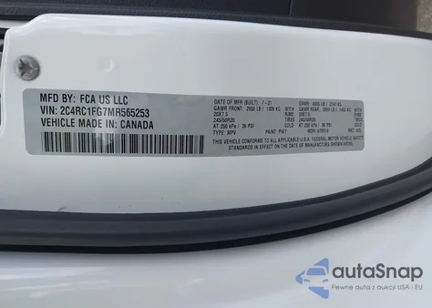 2021 Chrysler Pacifica Touring z USA, uszkodzony, nr VIN 2C4RC1FG7MR565253